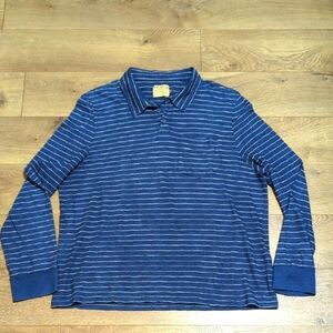 John Lewis & Co Men's Polo Long Sleeve Shirt Blue White Stripes Cotton XXL